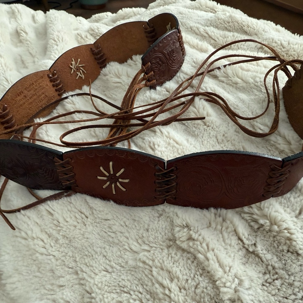 Brown Leather Belt with Embossed Design